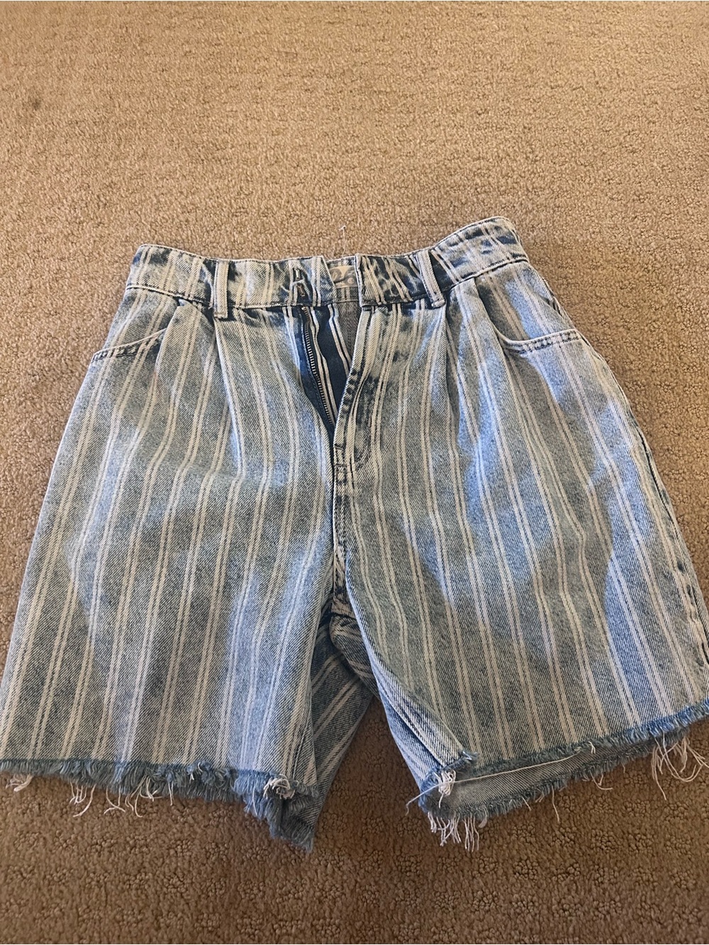 We the free High-Waist Light Blue Striped Denim Shorts size 26